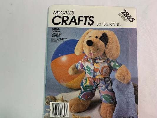 McCall's Sewing Pattern 2865 Hound Doggy, Clothes, Shirt, Shorts, Stuffed Animal, Button Front, Doll, Puppy, Top, Collar, Pull-On, Uncut, Vintage 1986