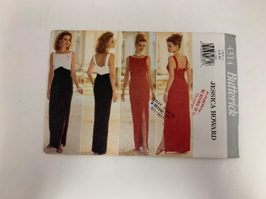 Butterick Sewing Pattern 4314 Misses' Lined Dress, Gown, Evening Length, Front Slit, Zipper, Tapered Skirt, Close-Fitting, Size 6-10, Uncut, Vintage 1995