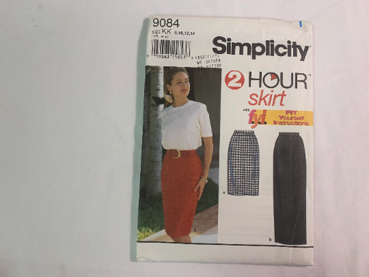 Simplicity Sewing Pattern 9084 Misses' Skirt, Two Lengths, Ladies, Zipper, Waistband, Pleats, Slim, Knee/Ankle Lengths, Size 8-14, Uncut, Vintage 1996