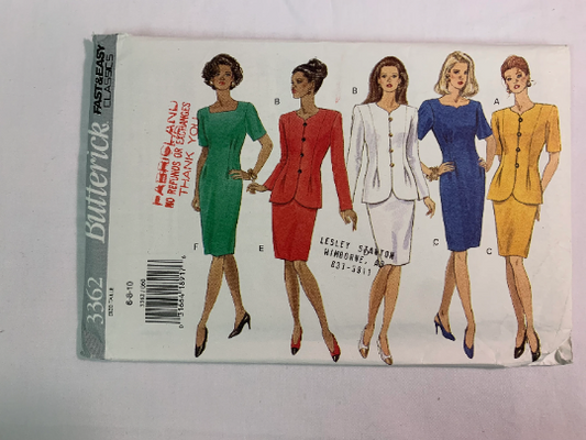 Butterick Sewing Pattern 3362 Misses'/Misses' Petite, Jacket, Dress, Loose-Fitting, Unlined, Shoulder Pads, Long/Short Sleeves, Size 6-10, 5 Variations, Uncut, Vintage 1994