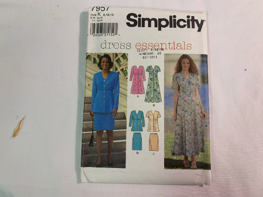 Simplicity Sewing Pattern 7957 Misses'/Misses' Petite Dress Top, Skirt, Three Lengths, Flared, Button Front, Long/Short Sleeves, Size 8-12, Uncut, Vintage 1997