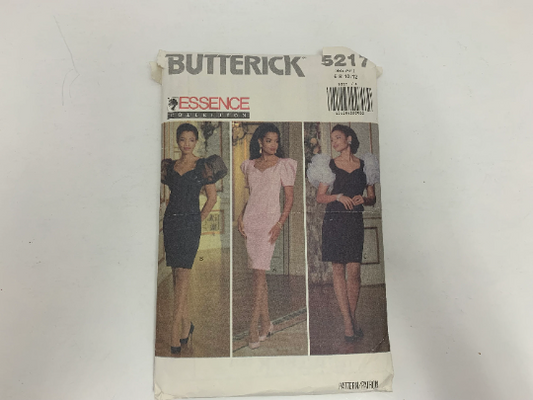 Butterick Sewing Pattern 5217 Misses'/Misses' Petite Dress, Fitted, Straight Skirt, Zipper, Above Knee, Short Cap Sleeves, Lined, Size 6-12, Cut, Vintage 1990