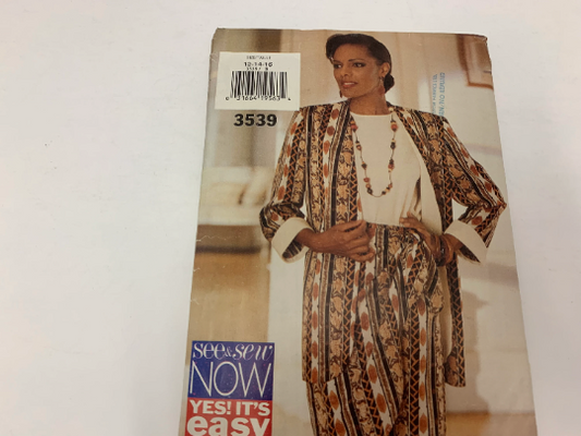 Butterick Sewing Pattern See & Sew 3539 Misses' Jacket, Top, Skirt, Long Sleeves, Loose-Fitting, Shoulder Pads, Tapered, Size 12-16, Uncut, Vintage 1994