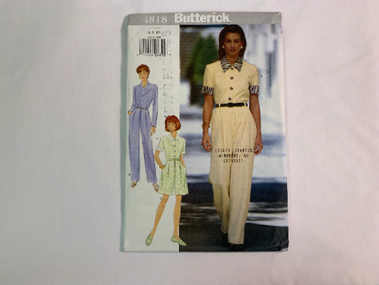 Butterick Sewing Pattern 4818 Misses' Top, Shorts & Pants, Loose-Fitting, Collar, Shoulder Pads, Cuffs, Straight, Pockets, Size 6-10, Uncut, Vintage 1997