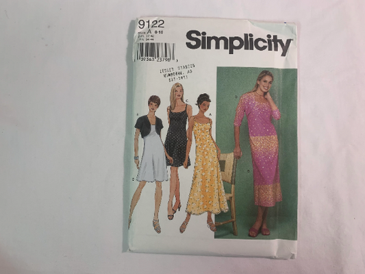 Simplicity Sewing Pattern 9122 Dress, Jacket, Two Lengths, Sleeveless, Long/Short Kimono Sleeves, Zipper, Back Tie, Overdress, Size 6-16, Uncut, 2000