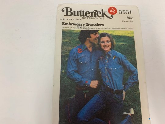 Butterick Sewing Pattern 3551 Set of Embroidery Transfers, Decorate, Jeans, Shirts, Anything, 30 Motifs, Seven Embroidery Stitches. Uncut, Vintage 1970's