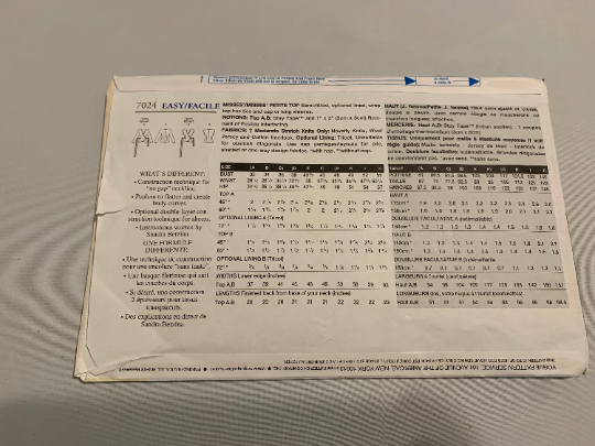 Vogue Sewing Pattern 7024 Misses' Top, Semi-Fitted, Cap Long Sleeves, Sleeveless, Wrap, Ties, Darts, V-Neckline, Uncut, Size 32-36, Vintage 1999