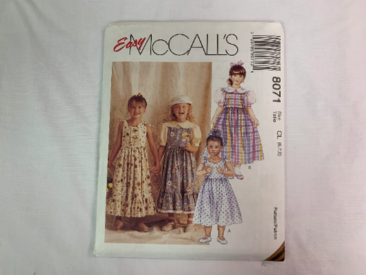 McCall's Sewing Pattern 8071 Girls' Jumper, Sundress, Blouse, Pullover, Pockets, Puff Short Sleeves, Sleeveless, Size 6-8, Cut, Vintage 1998