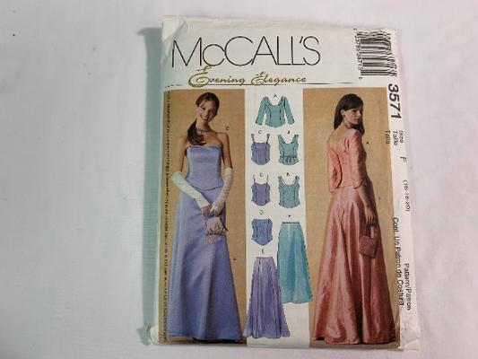 McCall's Sewing Pattern 3571 Misses'/Miss Petites Lined Halter Tops, Skirt, Zipper, Floor Length, Evening Gown, Full Skirt, Sleeveless, Size 18-20, Cut, 2002