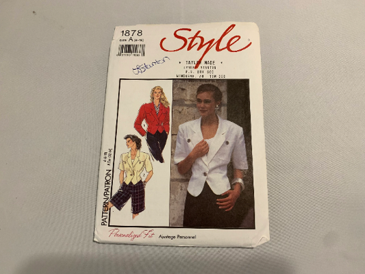 Style Sewing Pattern 1878 Misses' Lined Jacket, Fitted, Pockets, Button Front, Long/Short Sleeves, Princess Seams, Size 6-18, Uncut