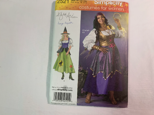 Simplicity Sewing Pattern 2521, Khaliah Ali, Misses'/Petite, Costumes, Gypsy, Witch, Dress, Long/Short Sleeves, Overskirts, Zipper, Size 18W-24W, Uncut, 2009