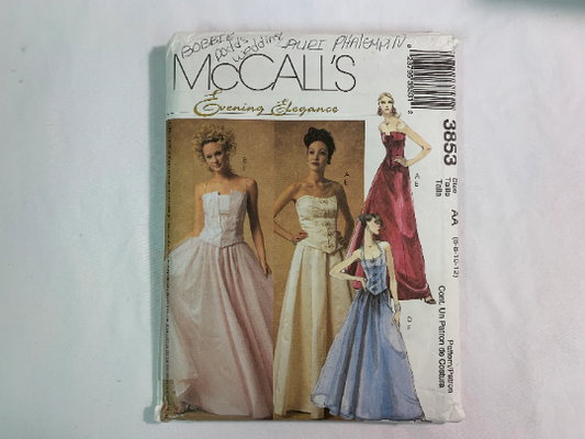 McCall's Sewing Pattern 3853 Misses' Lined Halter Tops, Skirt, Zipper, Floor Length, Evening Gown, Full Skirt, Sleeveless, Size 6-12, Cut, 2002