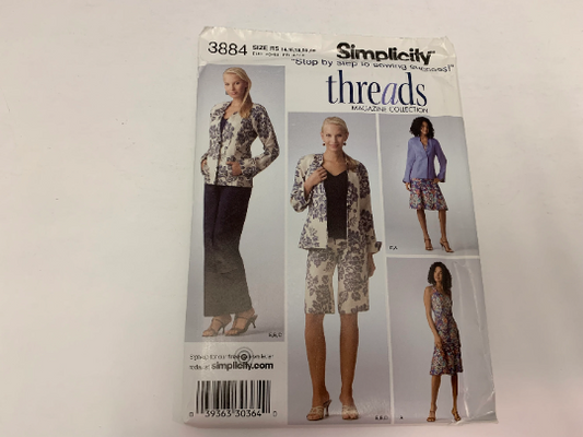 Simplicity Sewing Pattern 3884 Misses'/Miss Petite Lined Dress, Two Lengths, Top, Pants, Size 14-22, Uncut, 2007