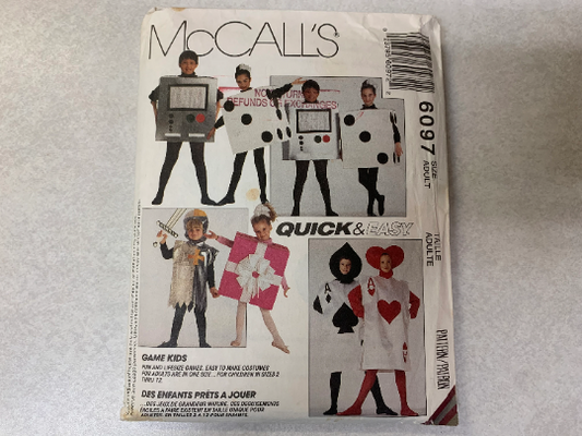 McCall's Sewing Pattern 6097 Adult Misses' Men's, Costumes, Halloween, Card, Knight, Video Game, Dice, Gift, Size 32-48, Uncut, Vintage 1992