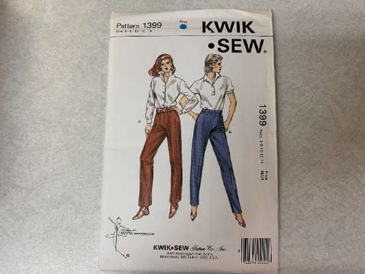 KWIK Sewing Pattern 1399 Misses' Pants, Trousers, Pull-On, Elastic Waist, Size 6-14, Uncut, Vintage 1984