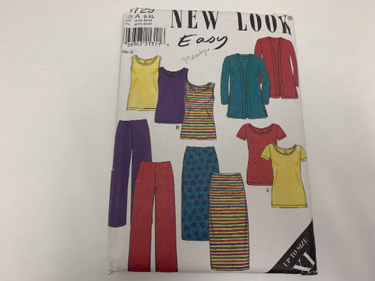 Simplicity New Look Sewing Pattern 6729 Misses' Pants, Tops, Jacket, Skirt, Short Sleeves, Sleeveless, Slits, Size 10-24, Uncut, Vintage 1999