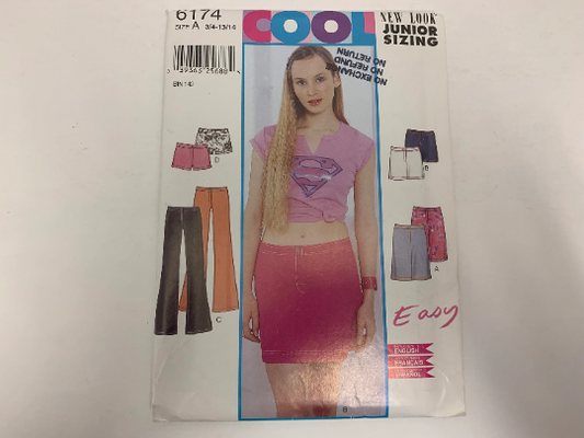 Simplicity New Look Sewing Pattern 6174 Misses' Pants, Tops, Short, Skirt, Zipper Fly, Hip Hugging, Two Lengths, Size 3-14, Cut, 2002