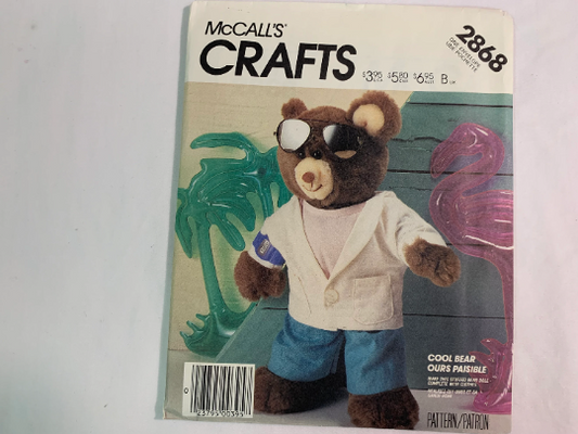 McCall's Sewing Pattern 2868 Cool Bear, Clothes, Jacket, Shirt, Pants, Stuffed Animal, Button Front, Doll, Puppy, Collar, Pull-On, Uncut, Vintage 1986