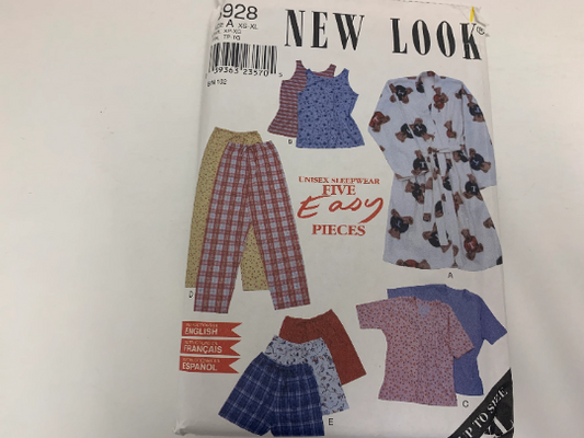 Simplicity New Look Sewing Pattern 6928 Misses' Sleepwear. Top, Shirt, Pants, Shorts, Robe, Housecoat, Pajamas, Adult, Belt, Size 30-48, Uncut, Vintage 1999