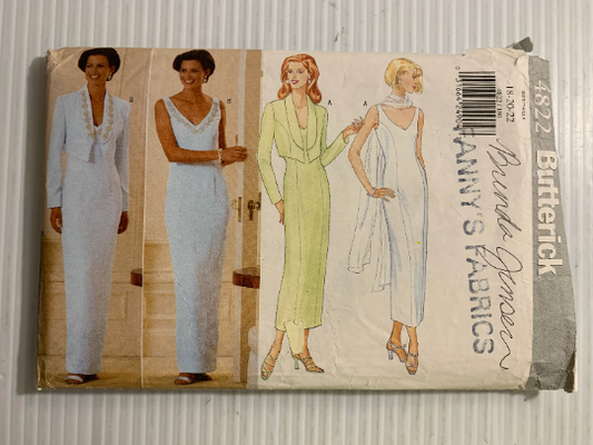 Butterick Sewing Pattern 4822 Misses' Jacket, Semi-Fitted, Lined, Shoulder Pads, Long Sleeves, Sleeveless, Tapered, Size 18-22, Cut, Vintage 1997
