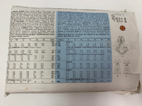Butterick Sewing Pattern 3685 Misses' Bridal Gowns, Bridesmaids' Dress, Size 12, Cut, Vintage 1986