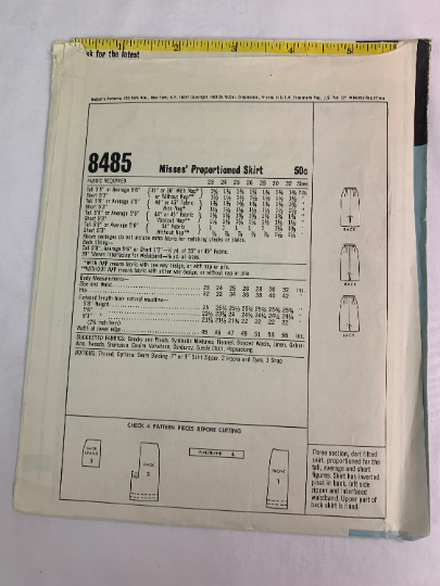 McCall's Sewing Pattern 8485 Misses' Skirt, Zipper, Knee Length, Hooks, Waistband, Slim, Slit, Pleats, Waist 26 Inches, Cut, Vintage 1966