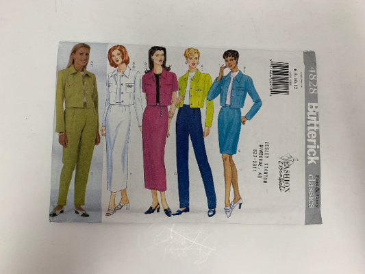 Butterick Sewing Pattern 4828 Misses' Jacket, Top, Skirt, Pants, Semi-Fitted, Waist Length, Collar, Pockets, Zipper, Size 6-12, Uncut, Vintage 1997