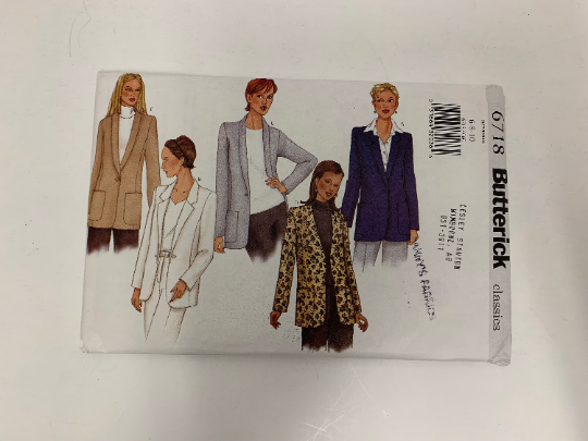 Butterick Sewing Pattern 6718 Misses' Jacket, Semi-Fitted, Shoulder Pads, Long Sleeves, 4 Variations, Pockets, Collar, Size 6-10, Uncut, 2000