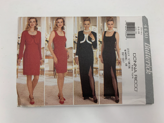 Butterick Sewing Pattern 4430 Misses' Jacket & Dress, Semi-Fitted, Shoulder Pads, Long Sleeves, Sleeveless, Close-Fitting, Slit, Size 6-10, Uncut, Vintage 1996