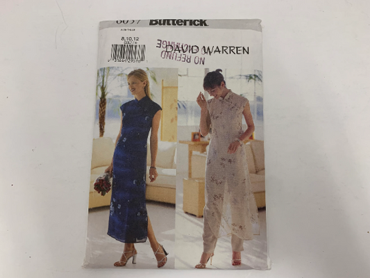 Butterick Sewing Pattern 6057 Misses'/Misses' Petite Dress, Slip, Tapered Pants, Fitted, Cap Sleeves, Zipper, Pullover, Side Slits, Size 8-12, Cut, Vintage 1999
