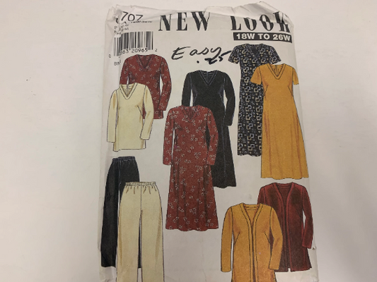 Simplicity New Look Sewing Pattern 6707 Misses' Jacket, Dress, Pants, Top, Long/Short Sleeves, Elastic Waist, Size 18W-26W, Uncut, Vintage 1999