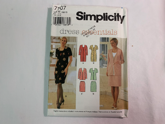 Simplicity Sewing Pattern 7107 Misses'/Misses' Petite Dress, Top, Skirt, Knee Length, Long/Short Sleeves, Elastic Waist, Size 6-10, Uncut, Vintage 1996