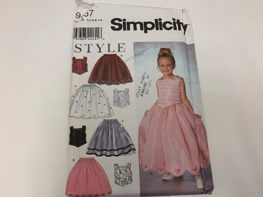 Simplicity Sewing Pattern 9457 Girls' Top, Skirt, Lined, Sleeveless, Square Neckline, Princess Seams, Full Skirt, Corset Back, Elastic Waist, Size 3-8, Uncut, 2000