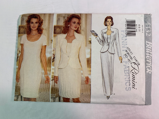Butterick Sewing Pattern 4432 Misses' Jacket, Dress, Loose-Fitting, Lined, Shoulder Pads, Long Sleeves, Straight Skirt, Zipper, Size 6-10, Uncut, Vintage 1996