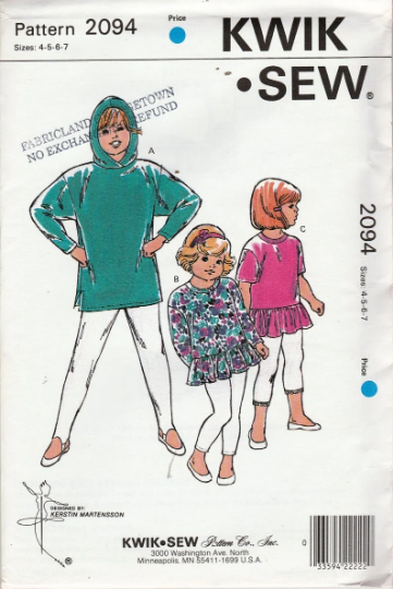 KWIK 2094 Girls' Tops, Size 4-14, Uncut, Vintage 1988