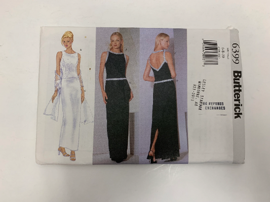 Butterick Sewing Pattern 6399 Misses' Top, Skirt, Stole, Close-Fitting, Princess Seams, Zipper, Straight, Two Lengths, Slit, Size 6-10, Uncut, Vintage 1999