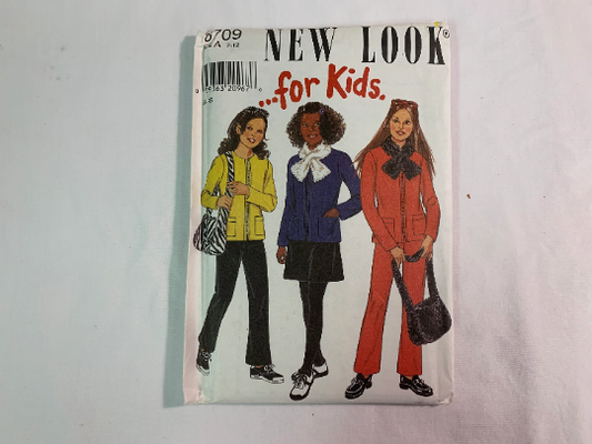 Simplicity Sewing Pattern 6709 Girls' Top, Skirt, Pants, Shoulder Bag, Zipper Front, Pockets, Scarf, Long Sleeves, Size 7-12, Cut, Vintage 1999