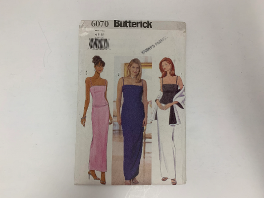 Butterick Sewing Pattern 6070 Misses'/Misses' Petite Top, Skirt, Stole, Fitted, Shoulder Straps, Zipper, Evening Length, Size 10, Cut, Vintage 1999