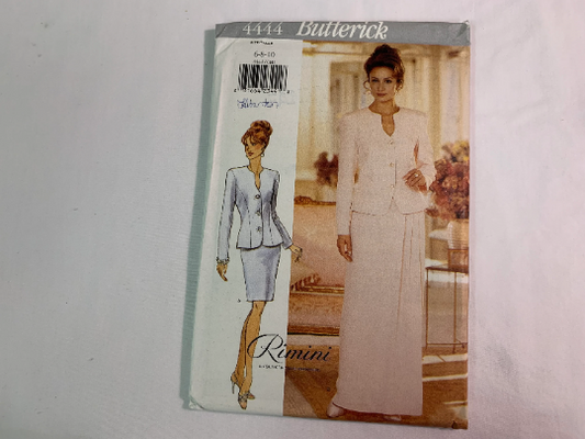 Butterick Sewing Pattern 4444 Misses'/Misses' Petite Jacket, Skirt, Two Lengths, Fitted, Shoulder Pads, Zipper, Pleated, Button Front, Size 6-10, Uncut, Vintage 1996