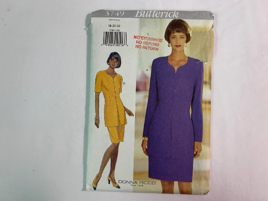 Butterick Sewing Pattern 3749 Misses' Dress, Skirt, Top, Loose-Fitting, Shoulder Pads, Size 18-22, Cut, Vintage 1994