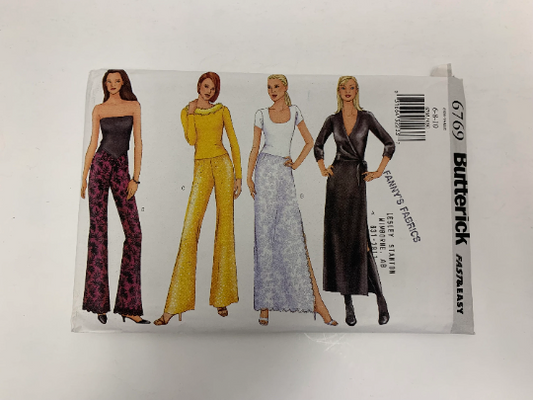 Butterick Sewing Pattern 6769Misses'/Misses' Petite Straight Skirt, Flared Pants, Two Lengths, Semi-Fitted, Zipper, 4 Variations, Slit, Size 6-10, Uncut, 2000
