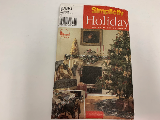 Simplicity Sewing Pattern 8396 Holiday, Ornaments, Tree Skirt, Wreath, Scarf, Stocking, Place Mat, Napkin, Tablecloth, Cover, Uncut, Vintage 1999