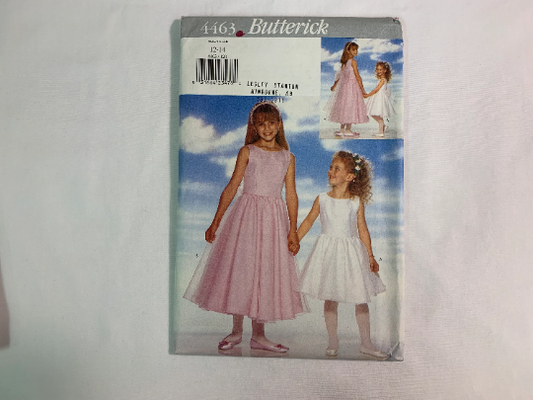 Butterick Sewing Pattern 4463 Children's/Girls Dress, Close-Fitting, Zipper, Tie Ends, Flared Skirt, Overskirt, Lined, Size 12-14, Uncut, Vintage 1996