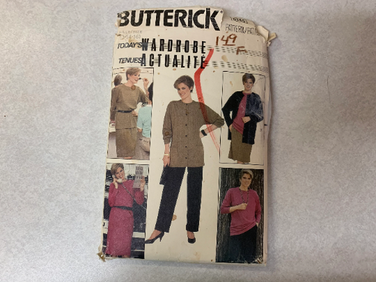 Butterick Sewing Pattern 6145 Misses' Jacket, Dress, Top, Pants, Skirt, Unlined, Shoulder Pads, Loose-Fitting, Pockets, Size 12-16, Uncut, Vintage 1970