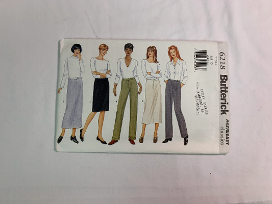Butterick Sewing Pattern 6218 Misses'/Misses Petite Skirt, Tapered Pants, Straight, Two Lengths, Zipper, Darts, Two Lengths, Carriers, Size 6-10, Uncut, Vintage 1999