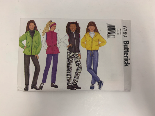 Butterick Sewing Pattern 6789 Girls' Jacket, Vest, Pants, Headband, Loose-Fitting, Drawstring Waist Pockets, Long Sleeves, Size 12-16, Uncut, 2000