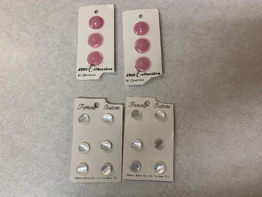 Vintage JHB Famous Buttons, Shank, Pink, White, Shiny, Sewing, Scrapbooking, Crafts, Round, 12mm, 18mm, Baby Jacket, Toddler's, Sweater