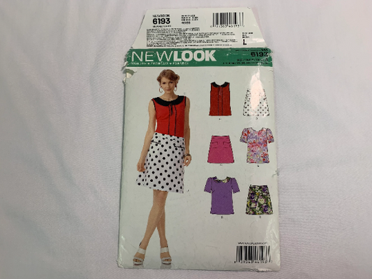 Simplicity New Look Sewing Pattern 6193 Misses' Tops, Skirts, Zipper, Sleeveless, Short Sleeves, Pockets, Size 6-16, Uncut, 2001