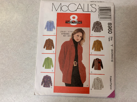 McCall's 8960 Misses' Shirts, Size 8-18, Uncut, Vintage 1997