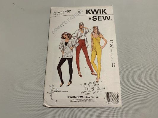 KWIK Sewing Pattern 1457, Misses' Unitard, Stirrup Pants, Elastic Waist, Scoop Neckline, Stirrups, Sleeveless, Size XS-L, Cut, Vintage 1985